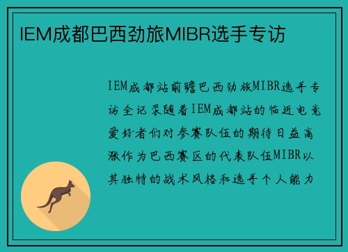 IEM成都巴西劲旅MIBR选手专访