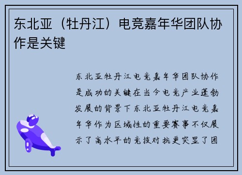 东北亚（牡丹江）电竞嘉年华团队协作是关键