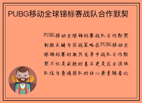 PUBG移动全球锦标赛战队合作默契