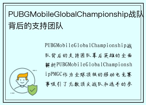 PUBGMobileGlobalChampionship战队背后的支持团队